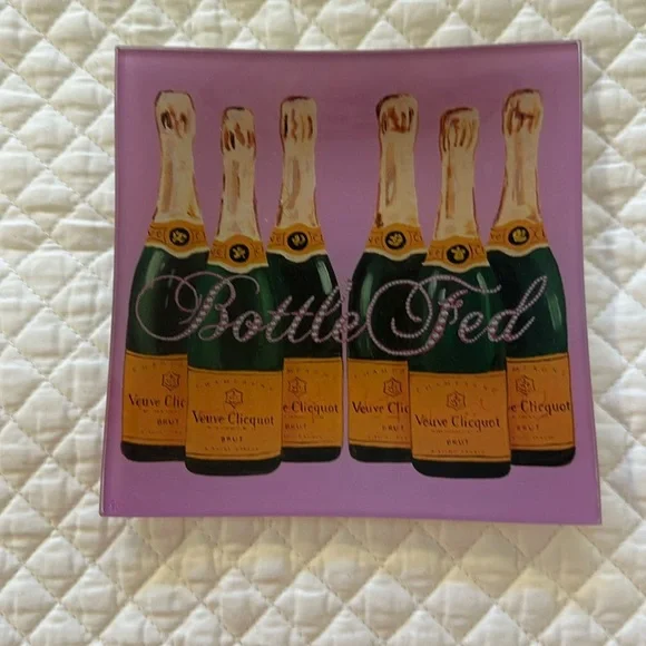 Ashley Longshore decorative champagne “Bottle Fed” square trinket dish! - Picture 1 of 3